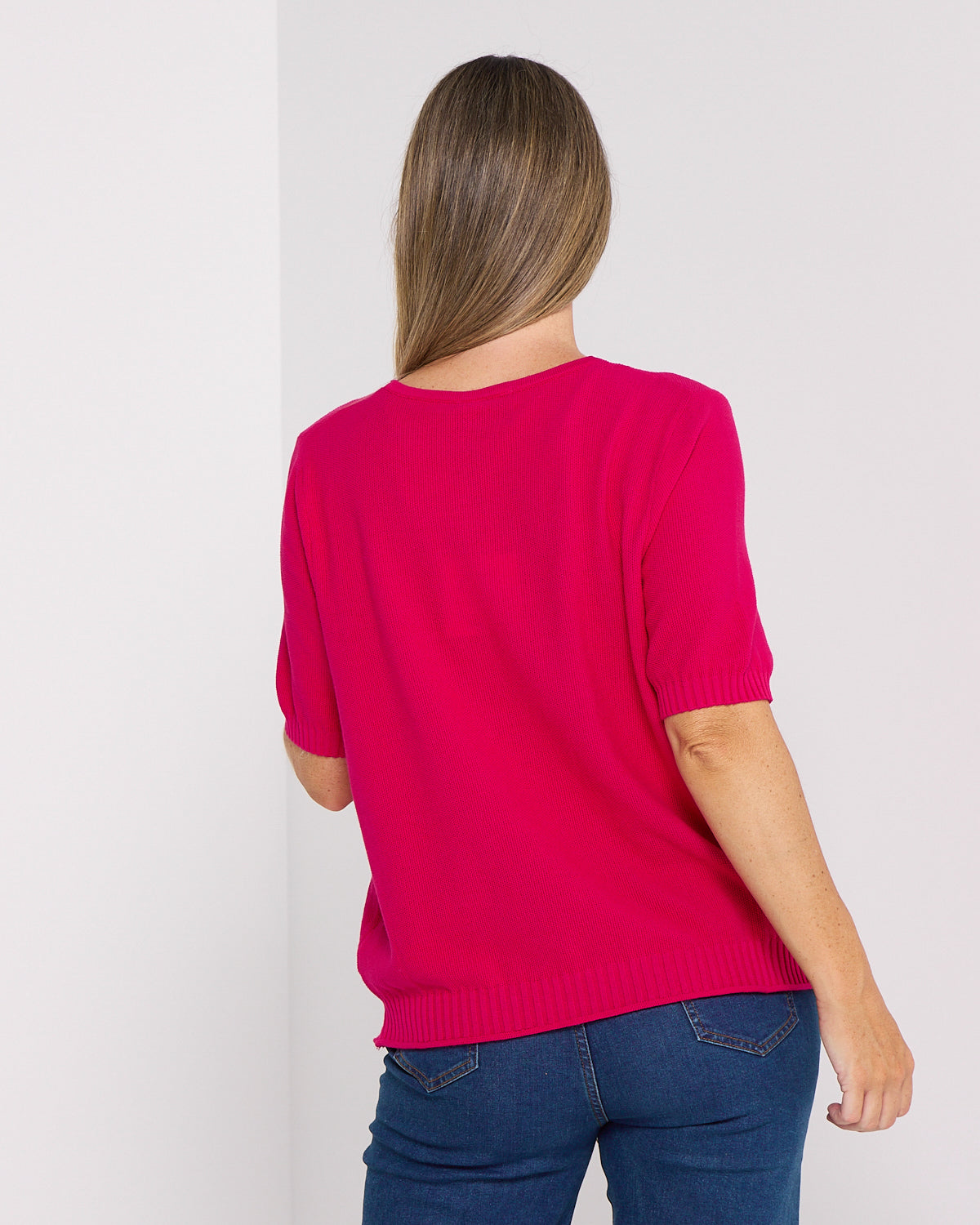 Rachel Cotton Knit Top - Fuchsia