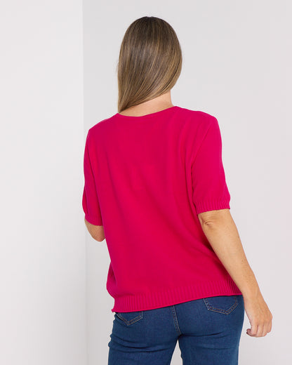 Rachel Cotton Knit Top - Fuchsia