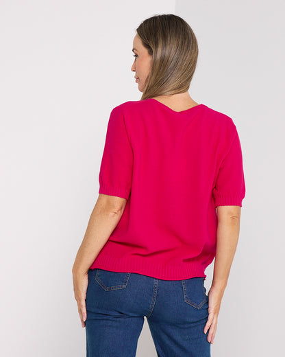 Rachel Cotton Knit Top - Fuchsia