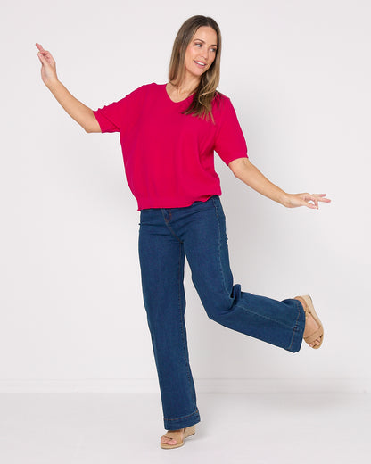 Rachel Cotton Knit Top - Fuchsia