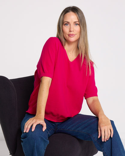 Rachel Cotton Knit Top - Fuchsia