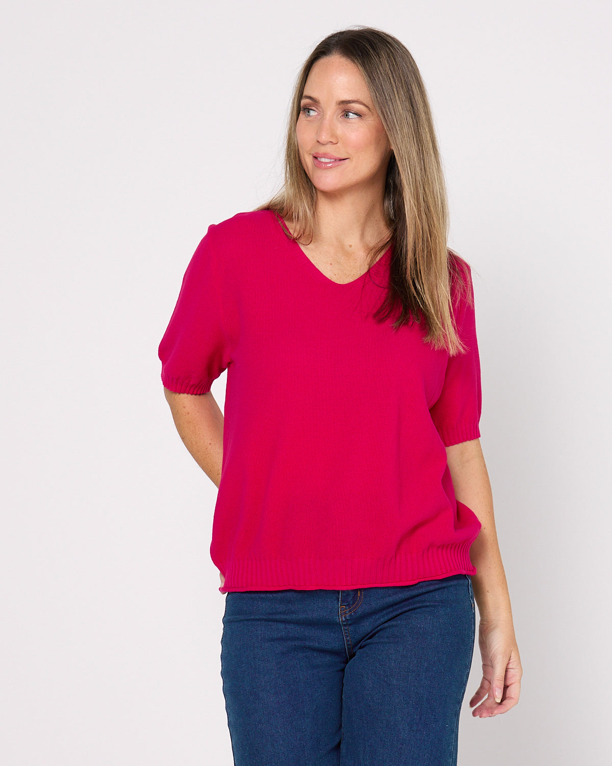 Rachel Cotton Knit Top - Fuchsia