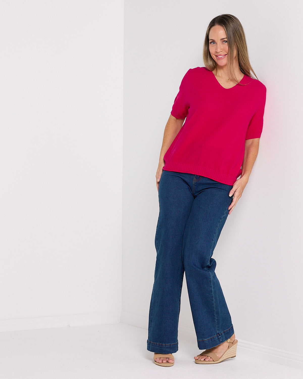 Rachel Cotton Knit Top - Fuchsia