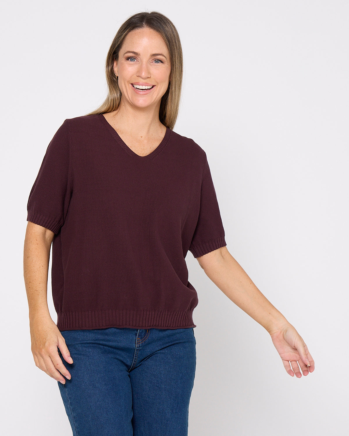 Rachel Cotton Knit Top - Plum