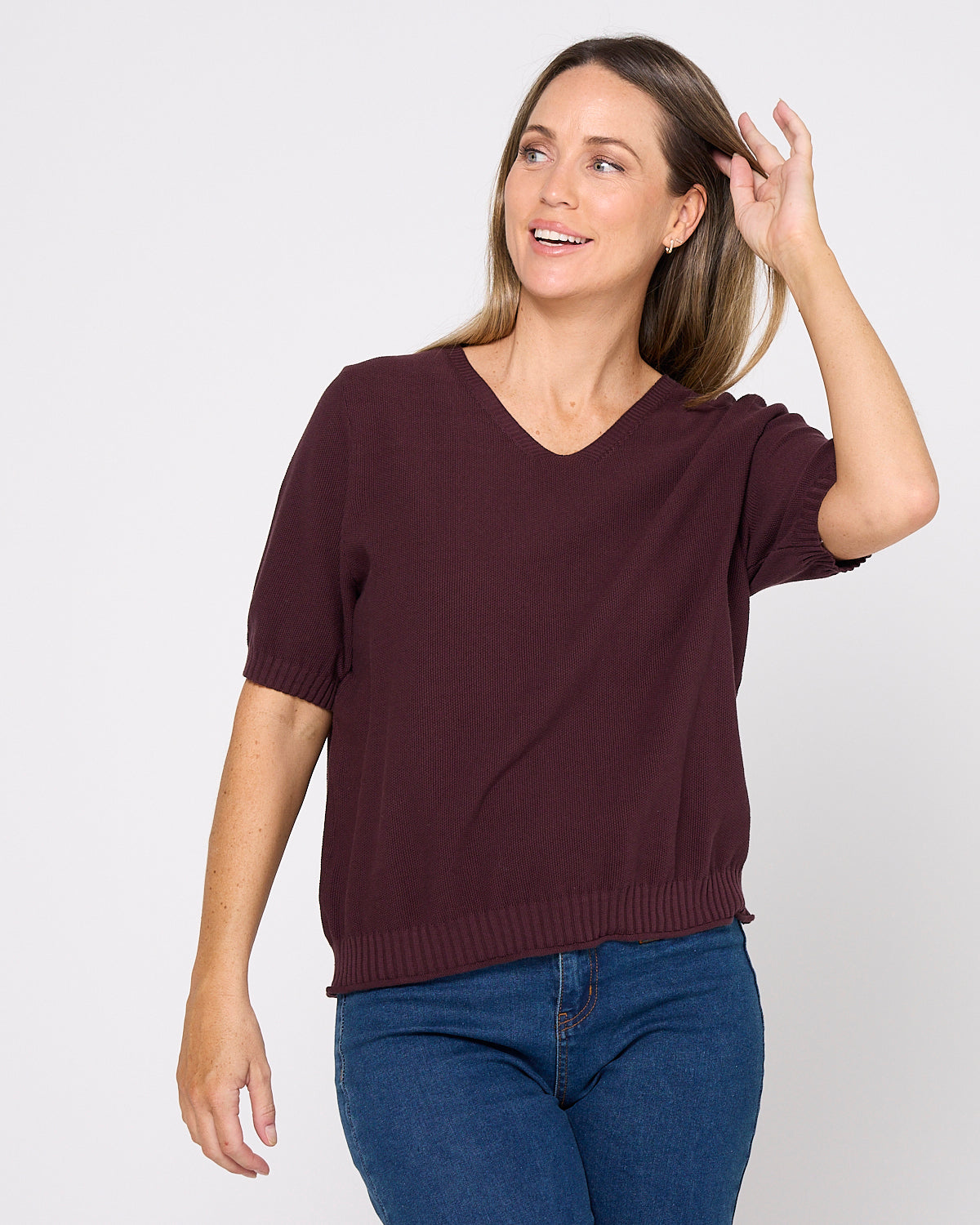 Rachel Cotton Knit Top - Plum