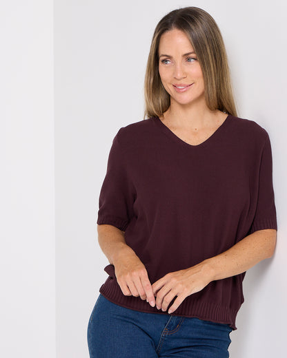 Rachel Cotton Knit Top - Plum