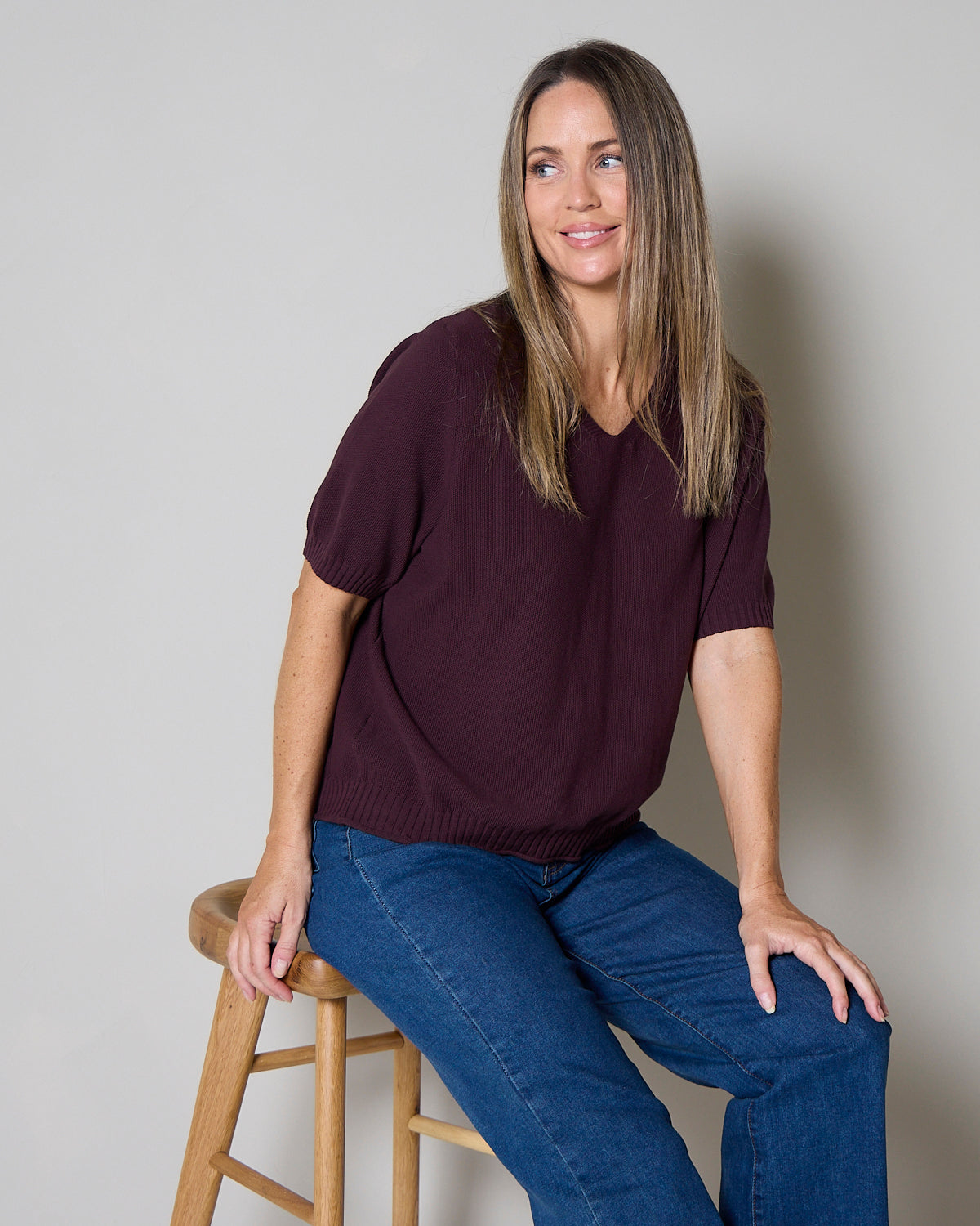 Rachel Cotton Knit Top - Plum
