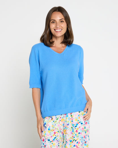 Rachel Cotton Knit Top - Blue