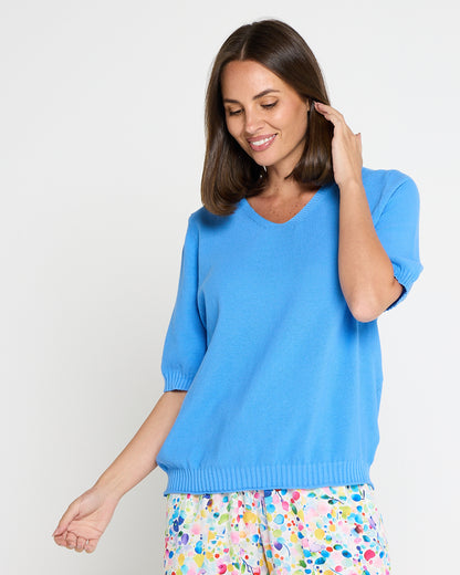 Rachel Cotton Knit Top - Blue