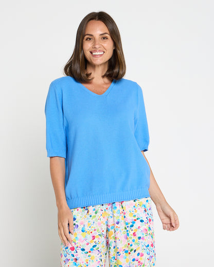 Rachel Cotton Knit Top - Blue