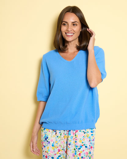 Rachel Cotton Knit Top - Blue