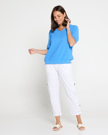 Issy Linen Blend Cargo Pants - White