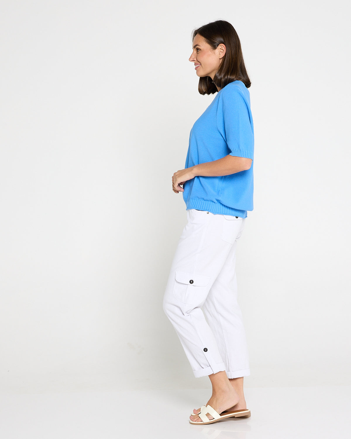 Issy Linen Blend Cargo Pants - White