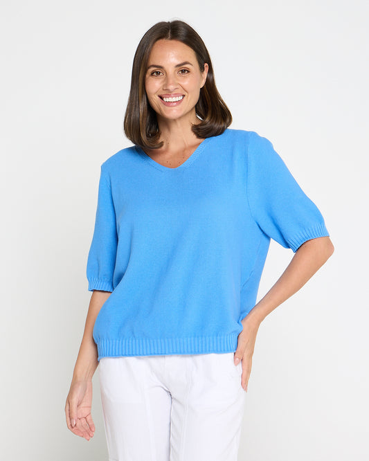 Rachel Cotton Knit Top - Blue