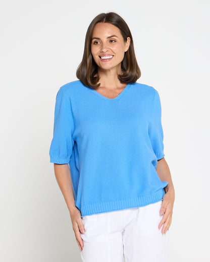 Rachel Cotton Knit Top - Blue