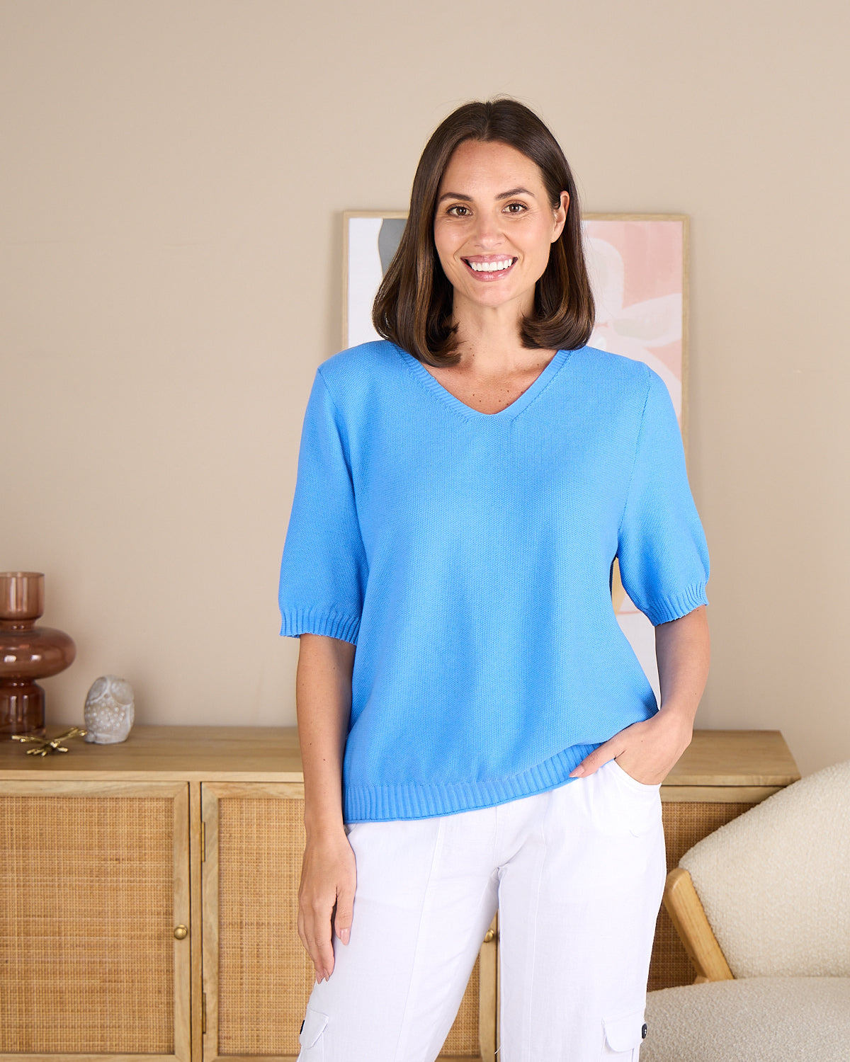Rachel Cotton Knit Top - Blue