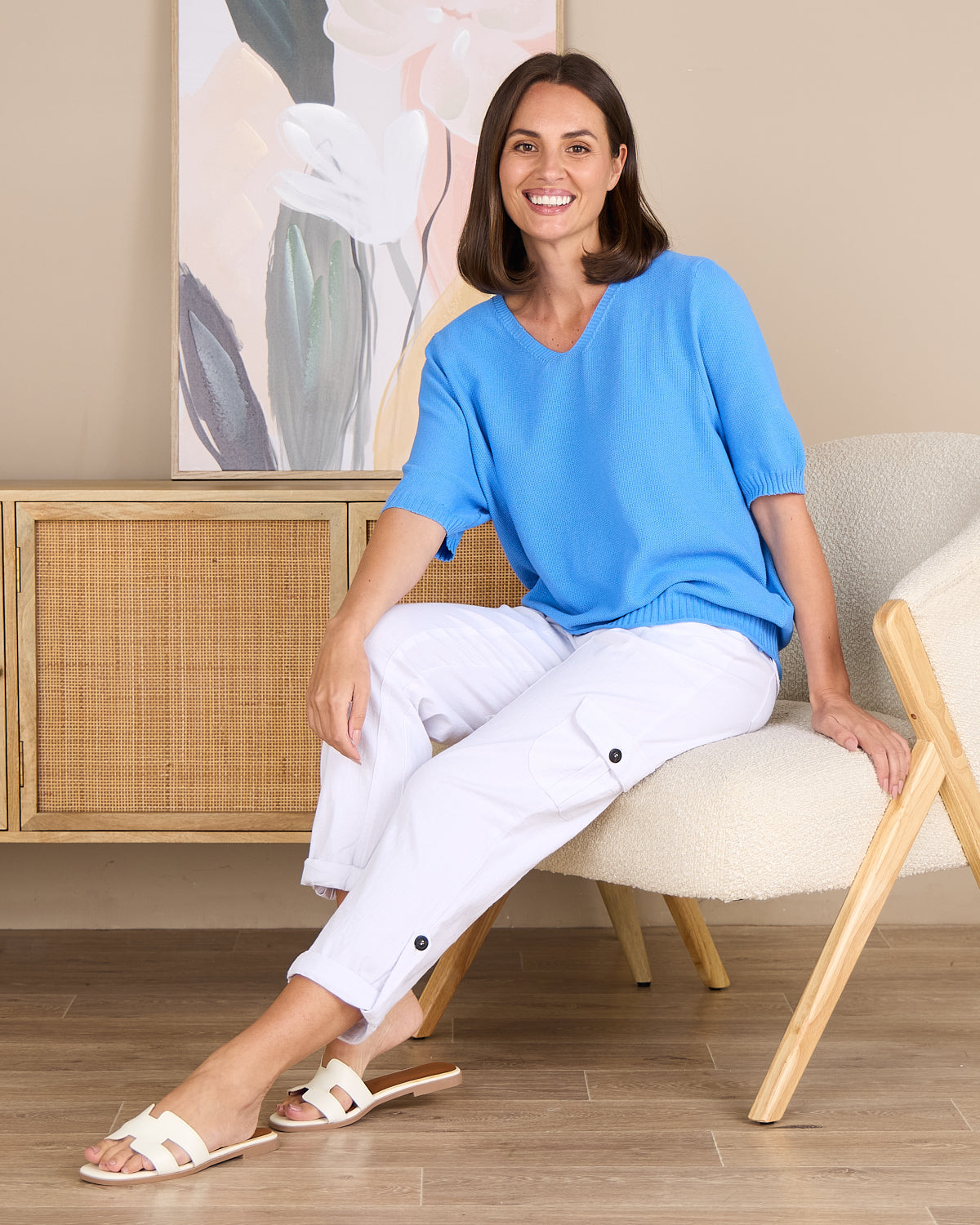 Rachel Cotton Knit Top - Blue