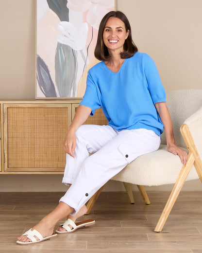 Rachel Cotton Knit Top - Blue