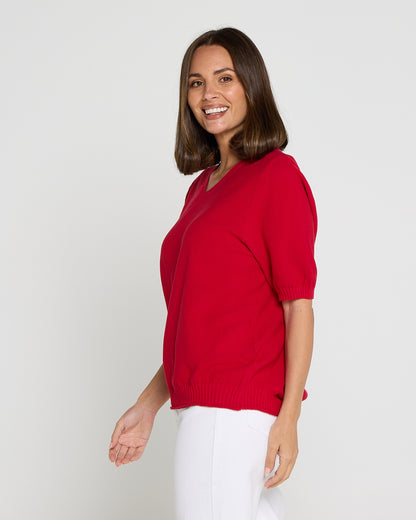 Rachel Cotton Knit Top - Red