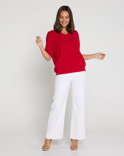 Rachel Cotton Knit Top - Red