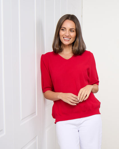 Rachel Cotton Knit Top - Red