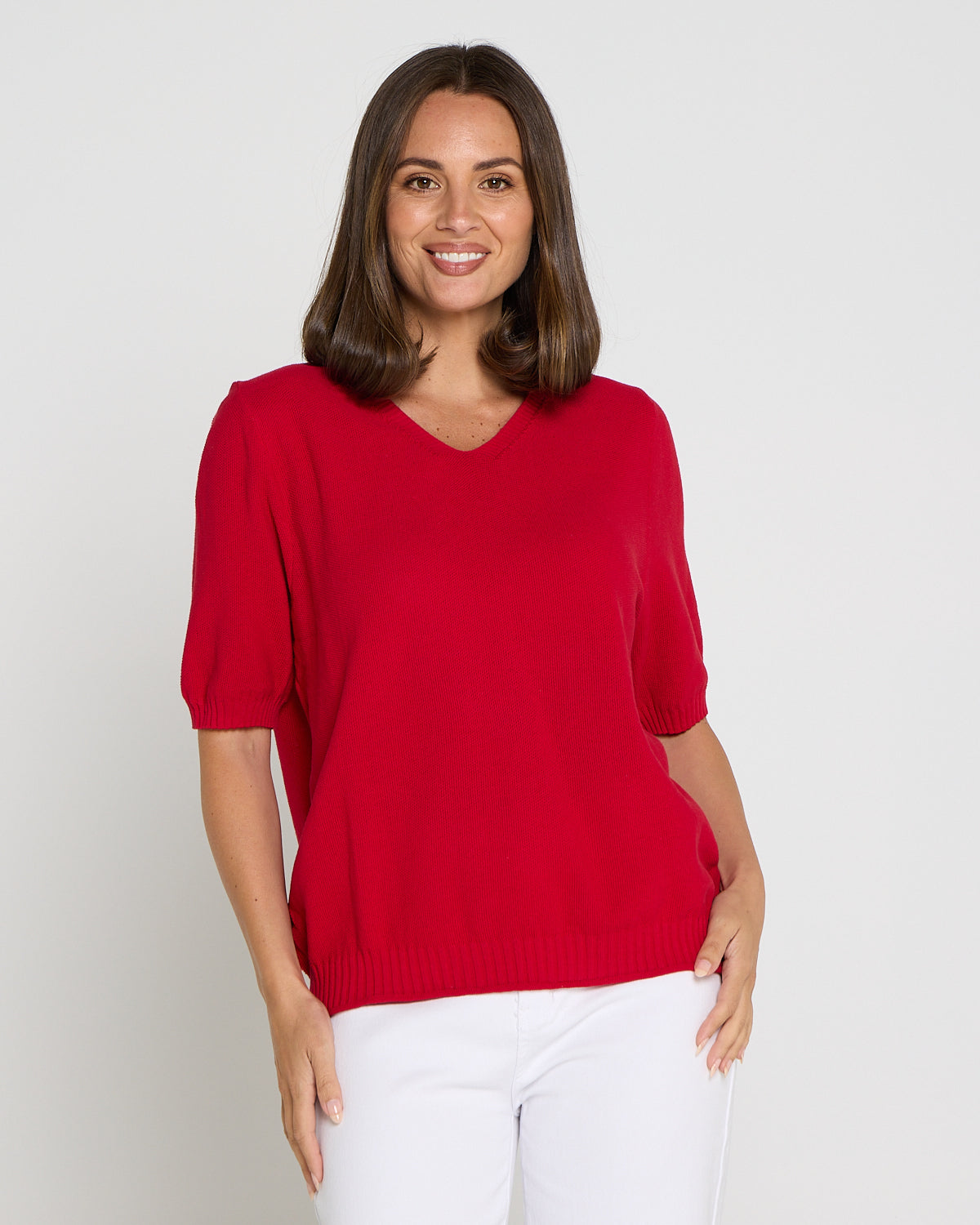 Rachel Cotton Knit Top - Red