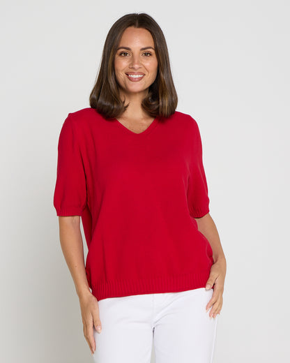 Rachel Cotton Knit Top - Red