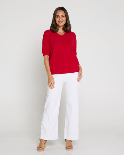 Rachel Cotton Knit Top - Red