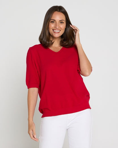 Rachel Cotton Knit Top - Red