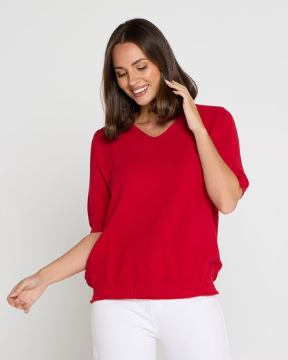 Rachel Cotton Knit Top - Red