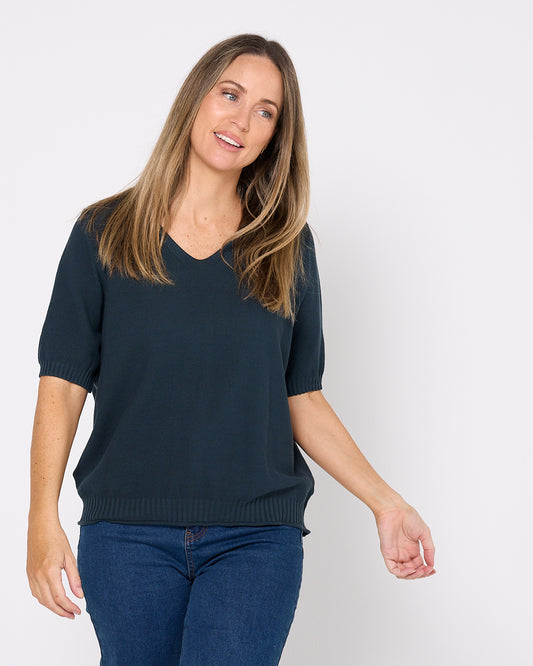 Rachel Cotton Knit Top - Teal