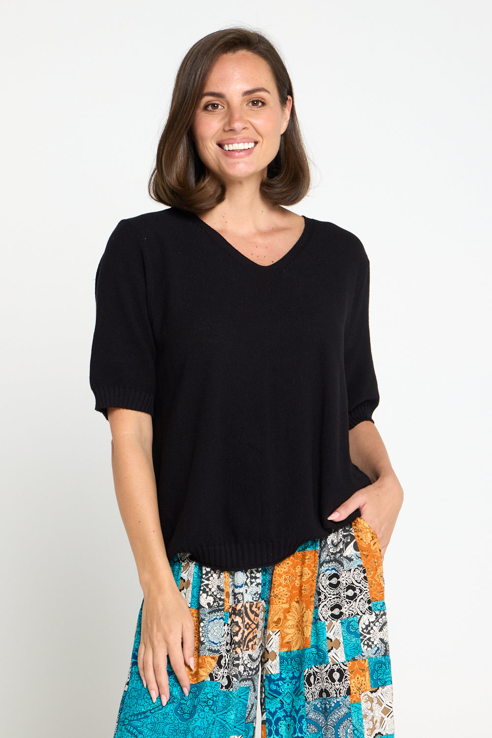 Rachel Cotton Knit Top - Black