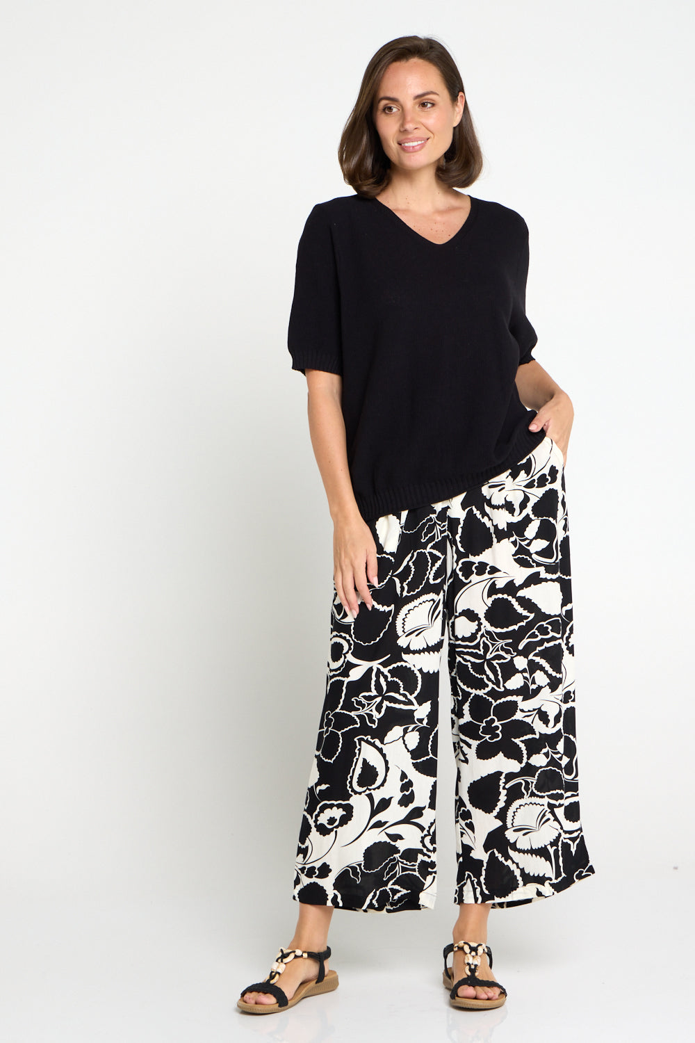 Aiko Lightweight Pants - Black/Ivory Botanical