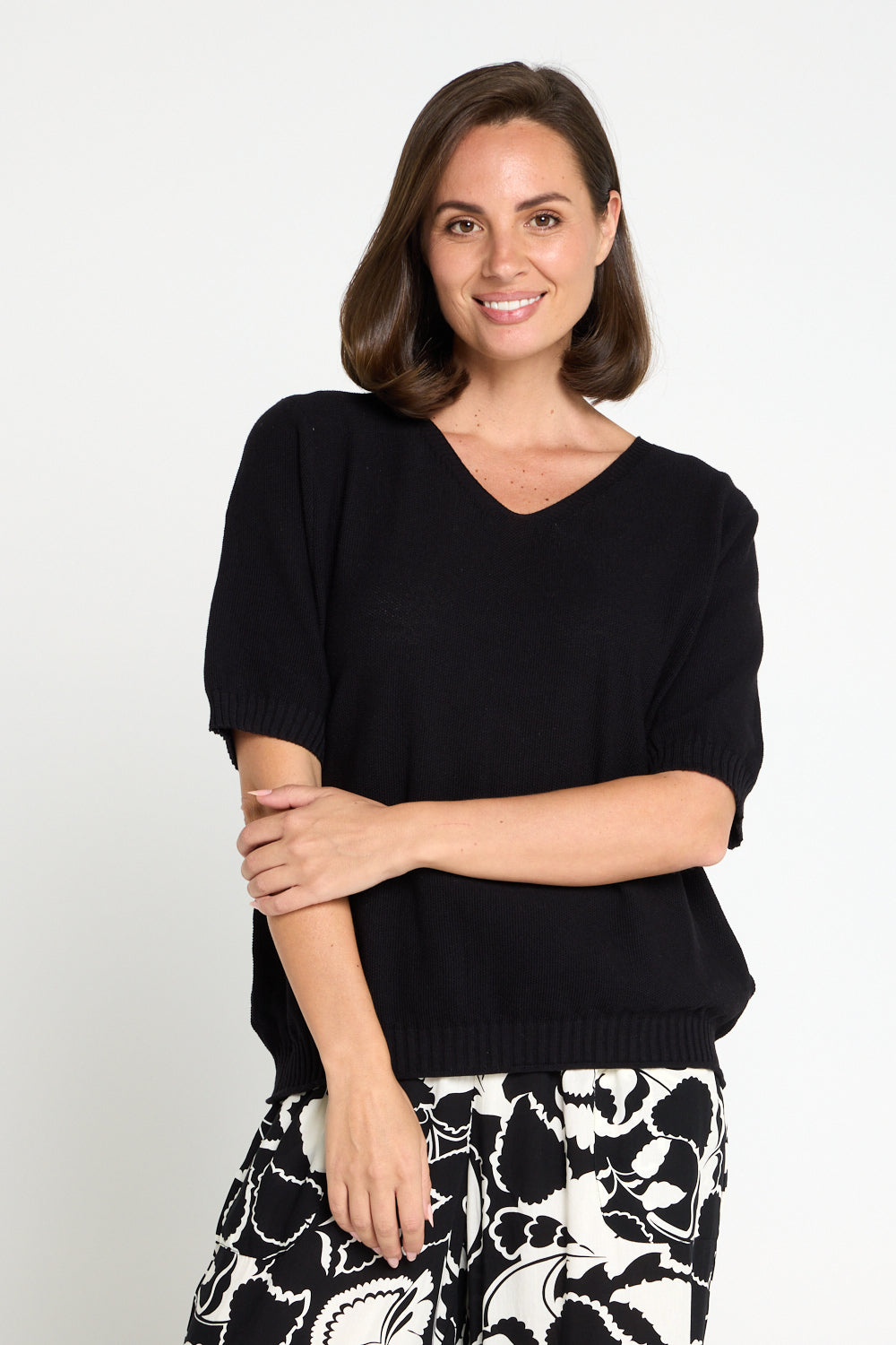 Rachel Cotton Knit Top - Black