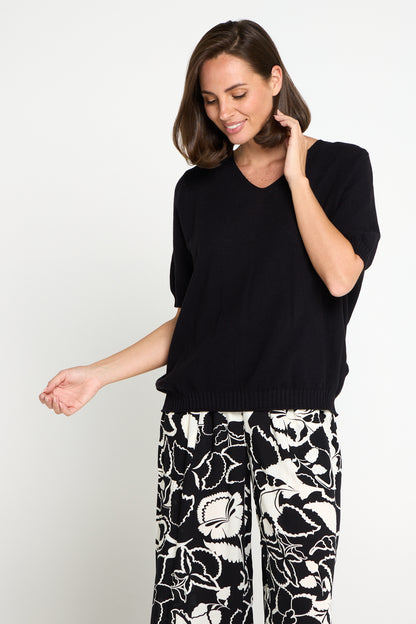 Rachel Cotton Knit Top - Black