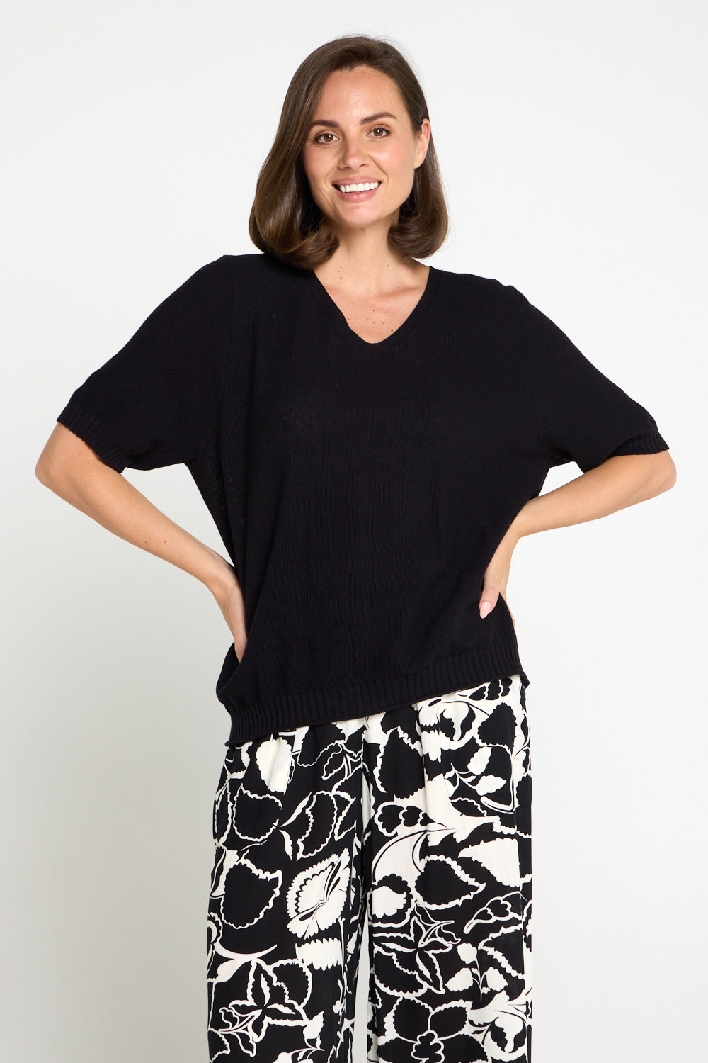 Rachel Cotton Knit Top - Black