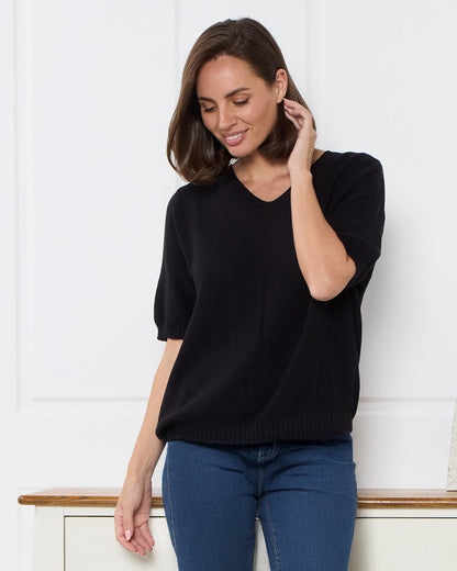 Rachel Cotton Knit Top - Black