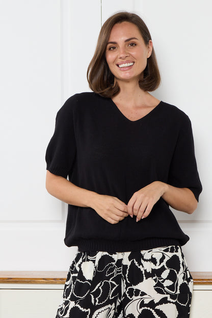 Rachel Cotton Knit Top - Black