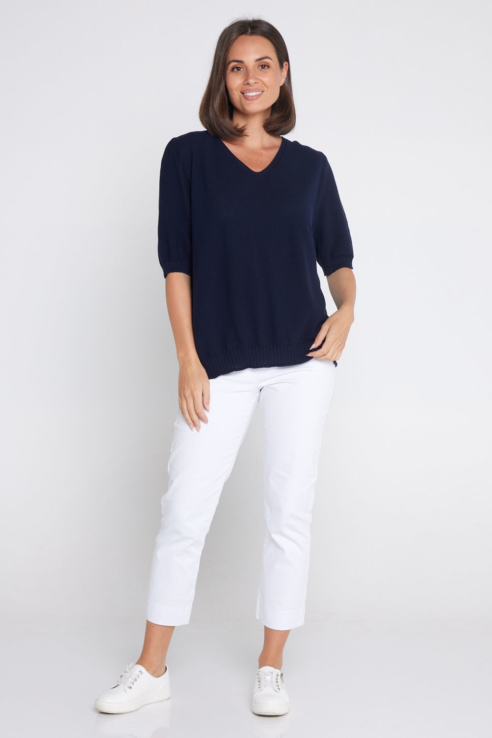 Rachel Cotton Knit Top - Navy