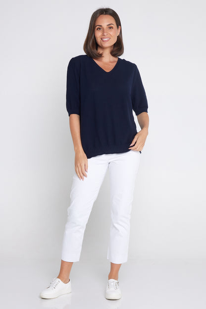 Rachel Cotton Knit Top - Navy