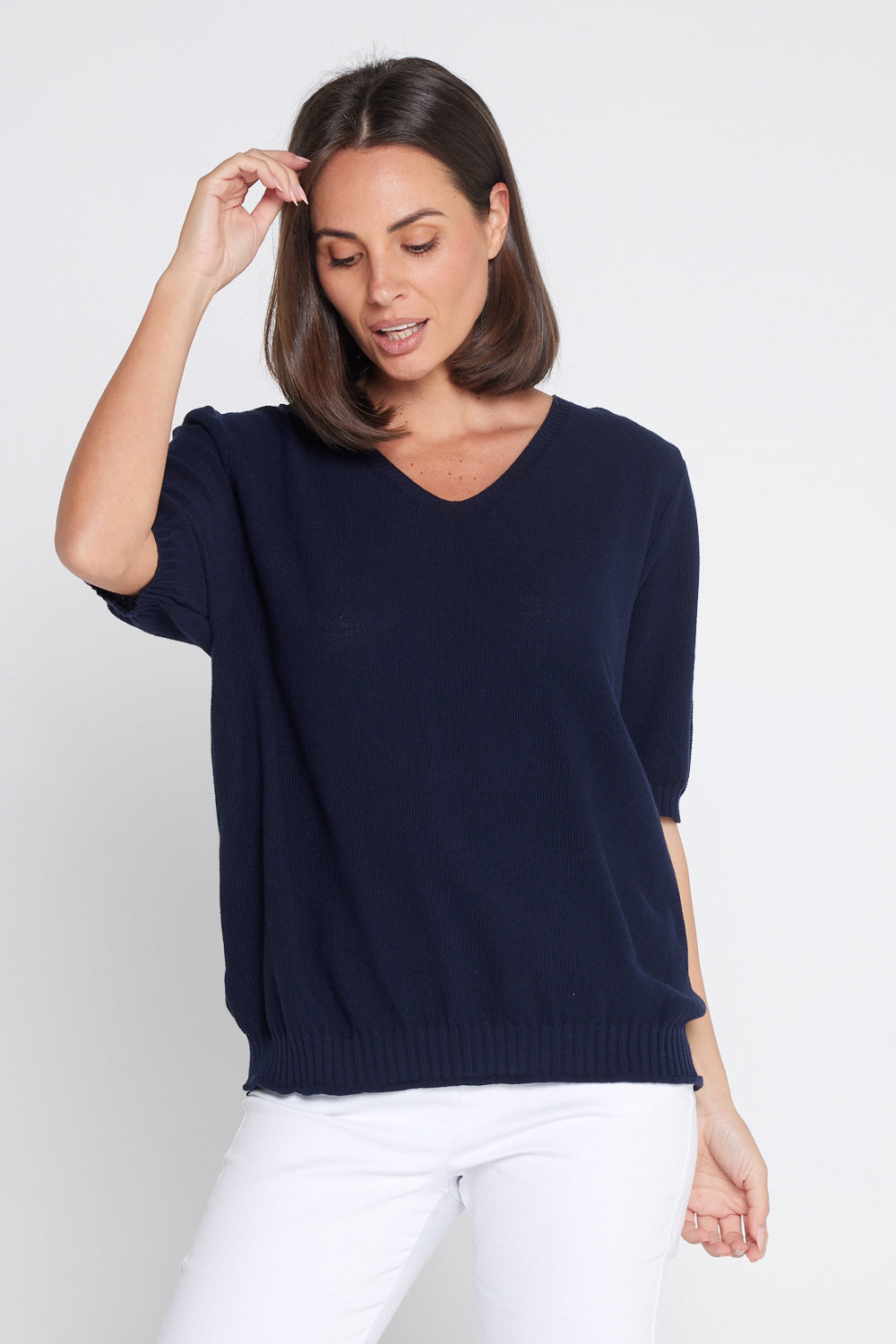 Rachel Cotton Knit Top - Navy