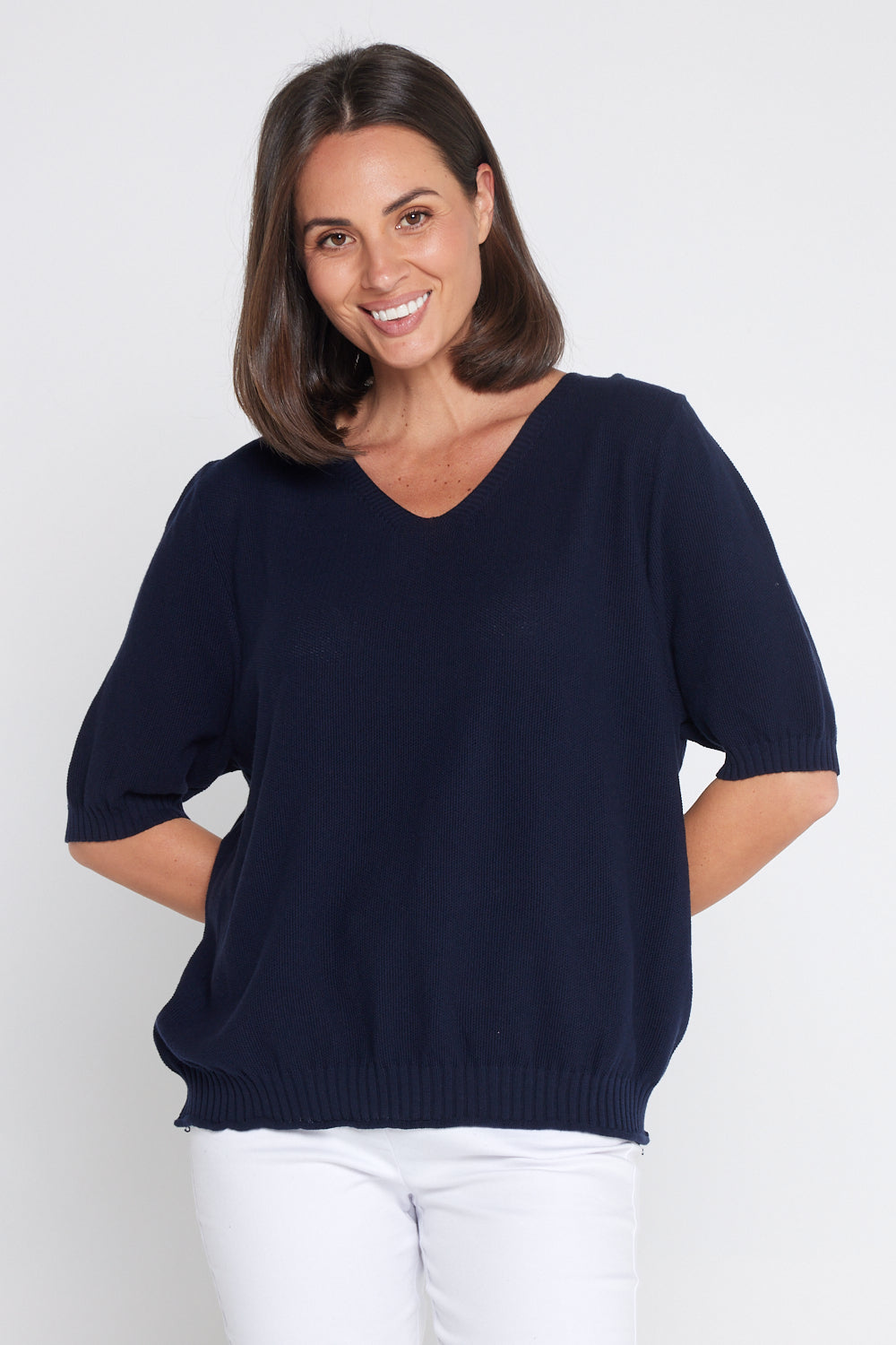 Rachel Cotton Knit Top - Navy