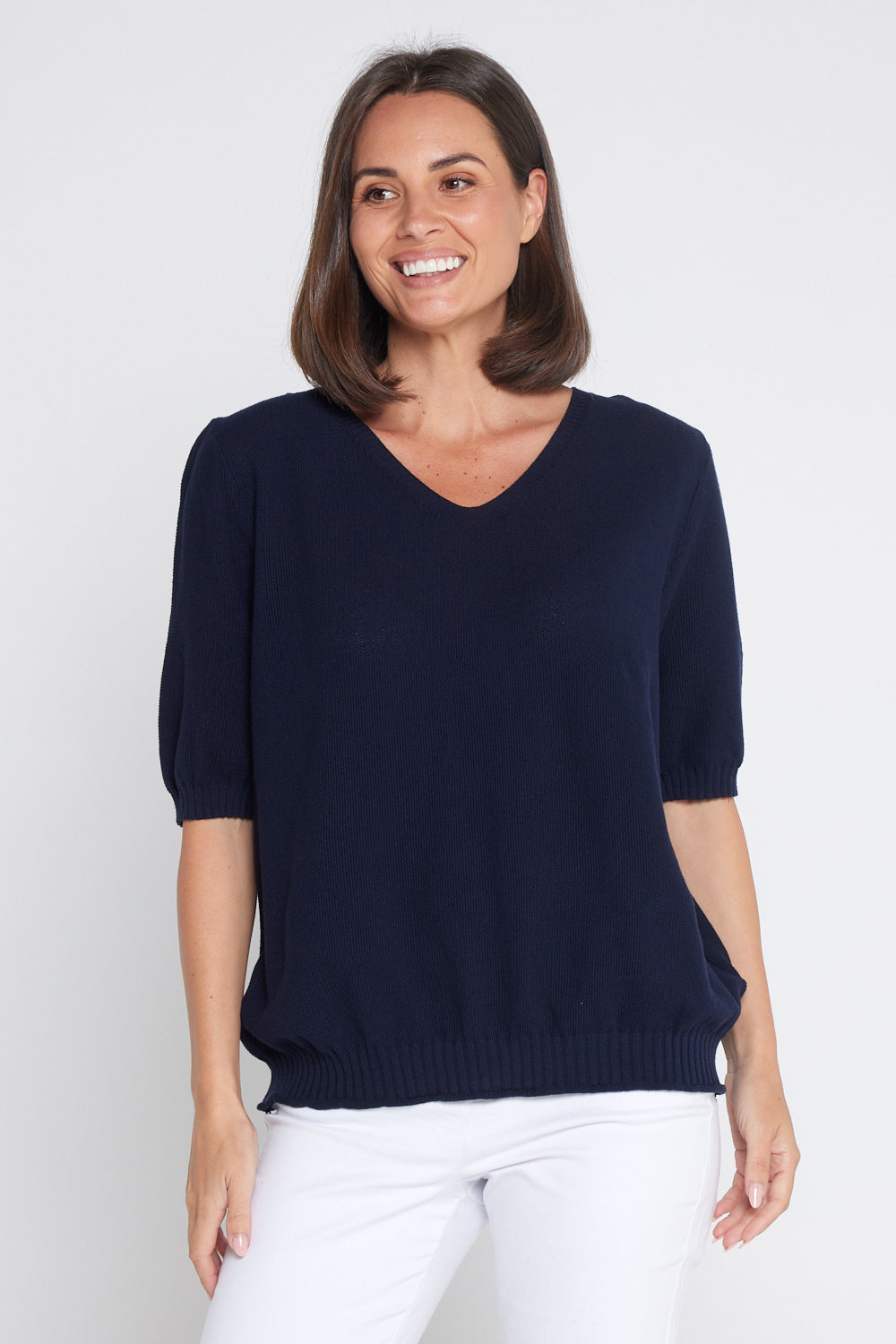 Rachel Cotton Knit Top - Navy