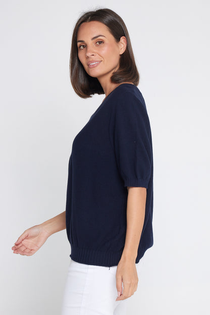 Rachel Cotton Knit Top - Navy