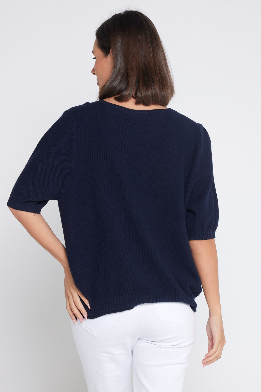 Rachel Cotton Knit Top - Navy