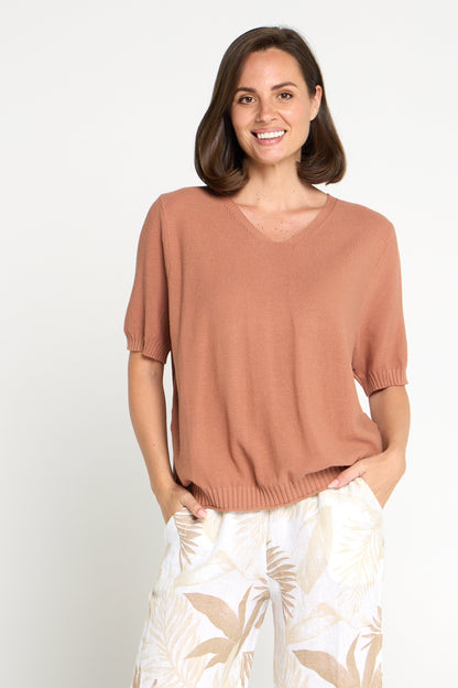 Rachel Cotton Knit Top - Mocha