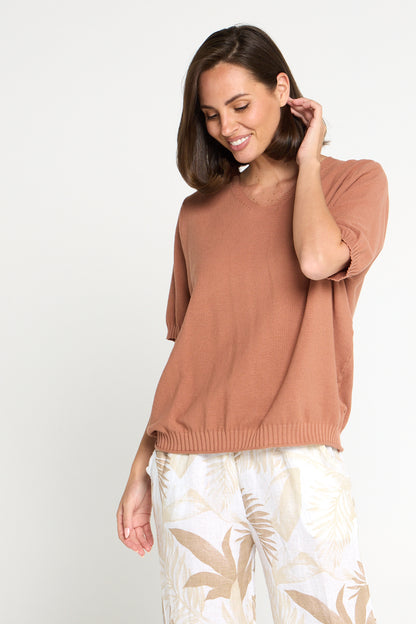 Rachel Cotton Knit Top - Mocha