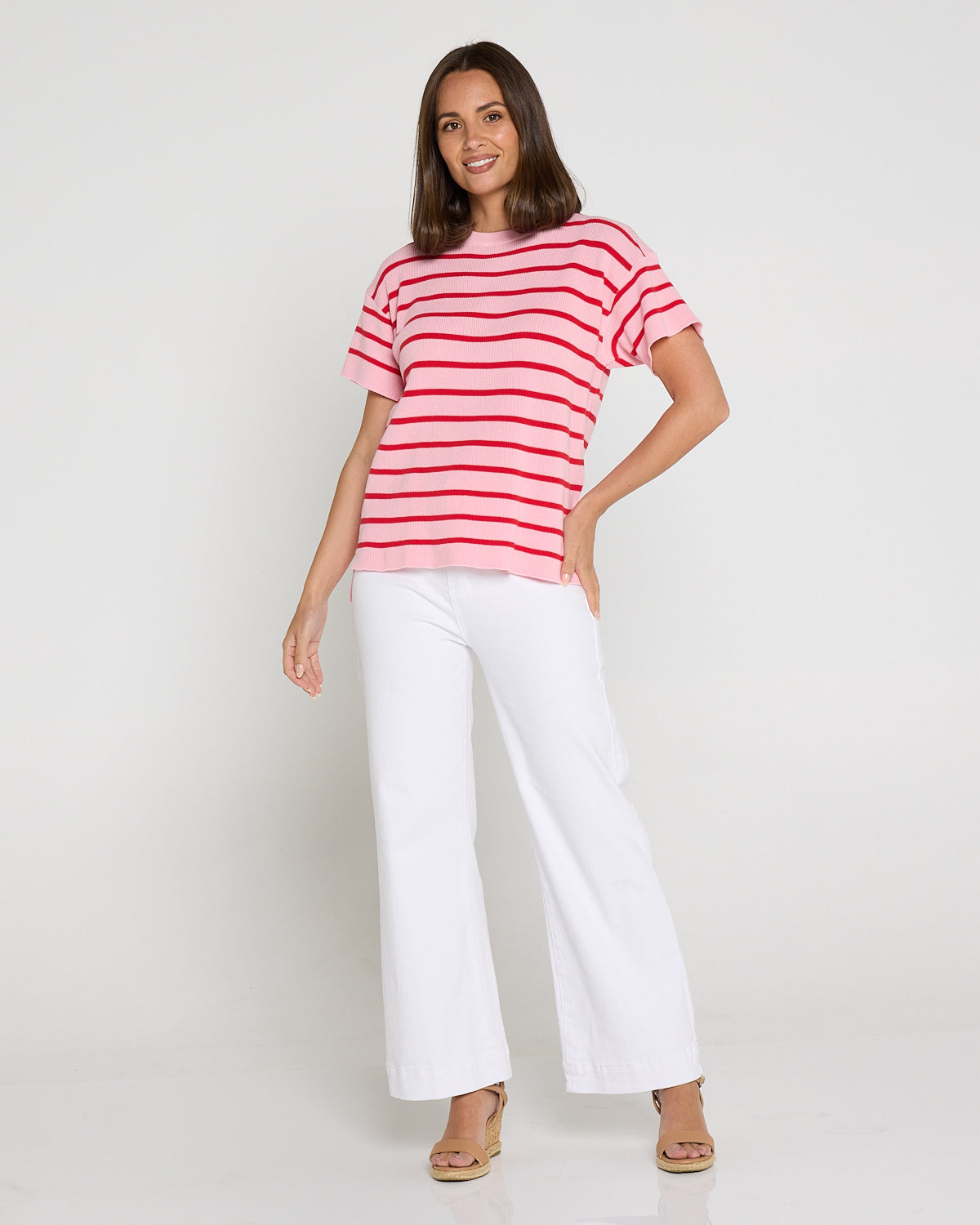 Misha Cotton Knit Tee - Red/Pink Stripe