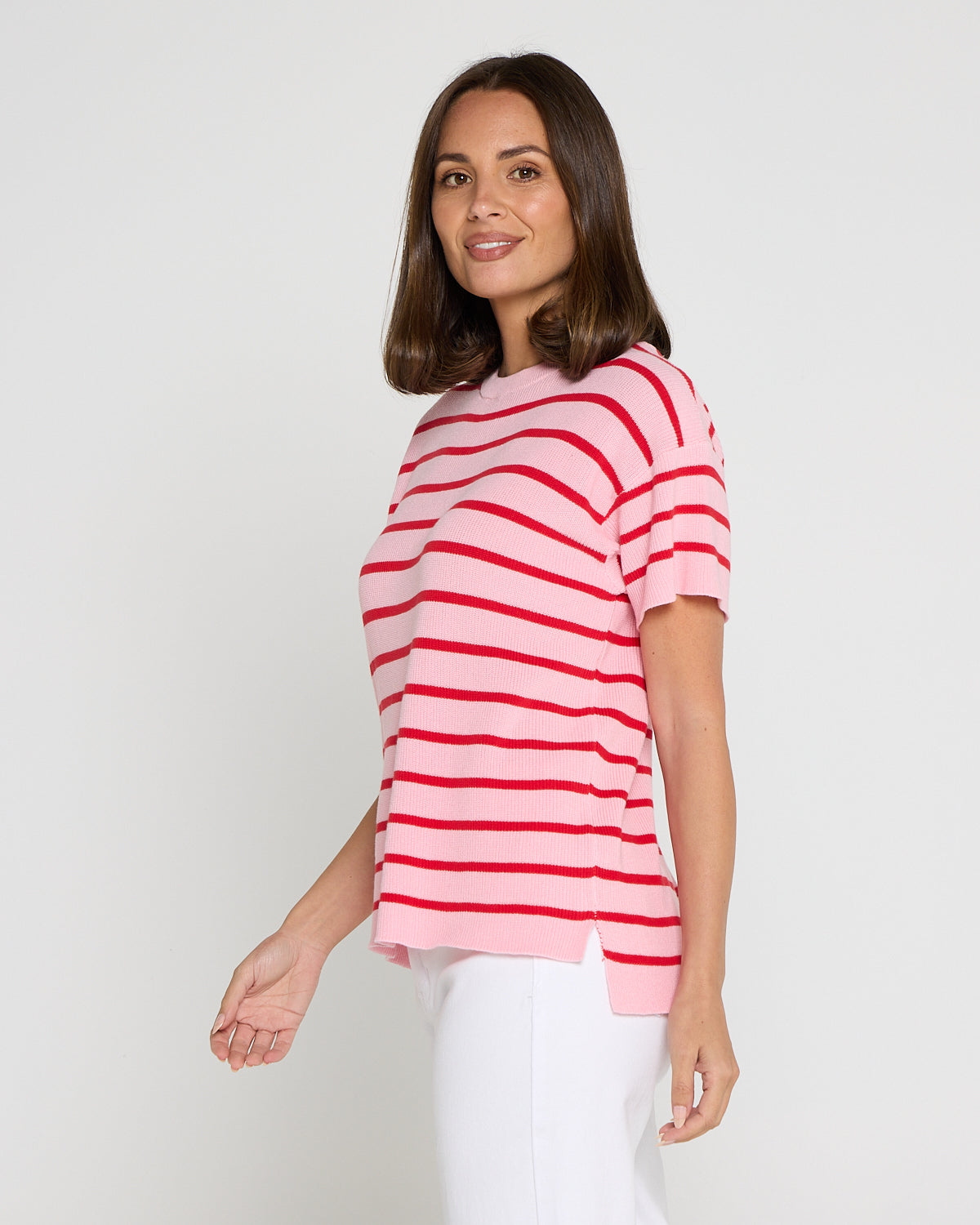 Misha Cotton Knit Tee - Red/Pink Stripe