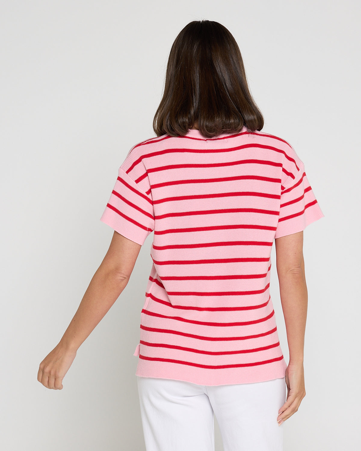 Misha Cotton Knit Tee - Red/Pink Stripe